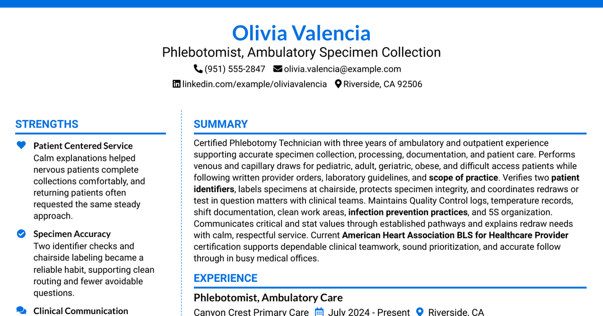 7 Phlebotomist Resume Templates with Example