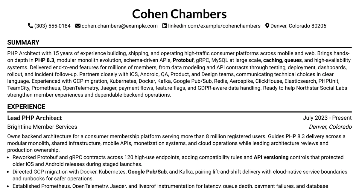 33 PHP Architect Resume Templates with Example 2026 (ATS-Optimized)