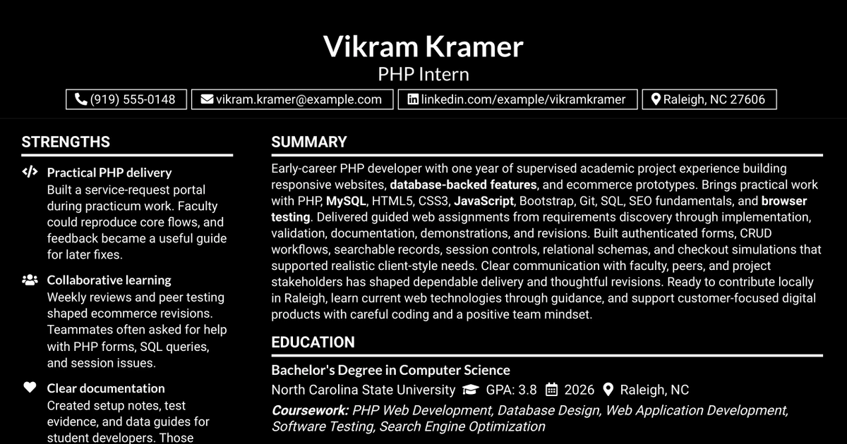 33 PHP Intern Resume Templates with Example 2026 (ATS-Optimized)