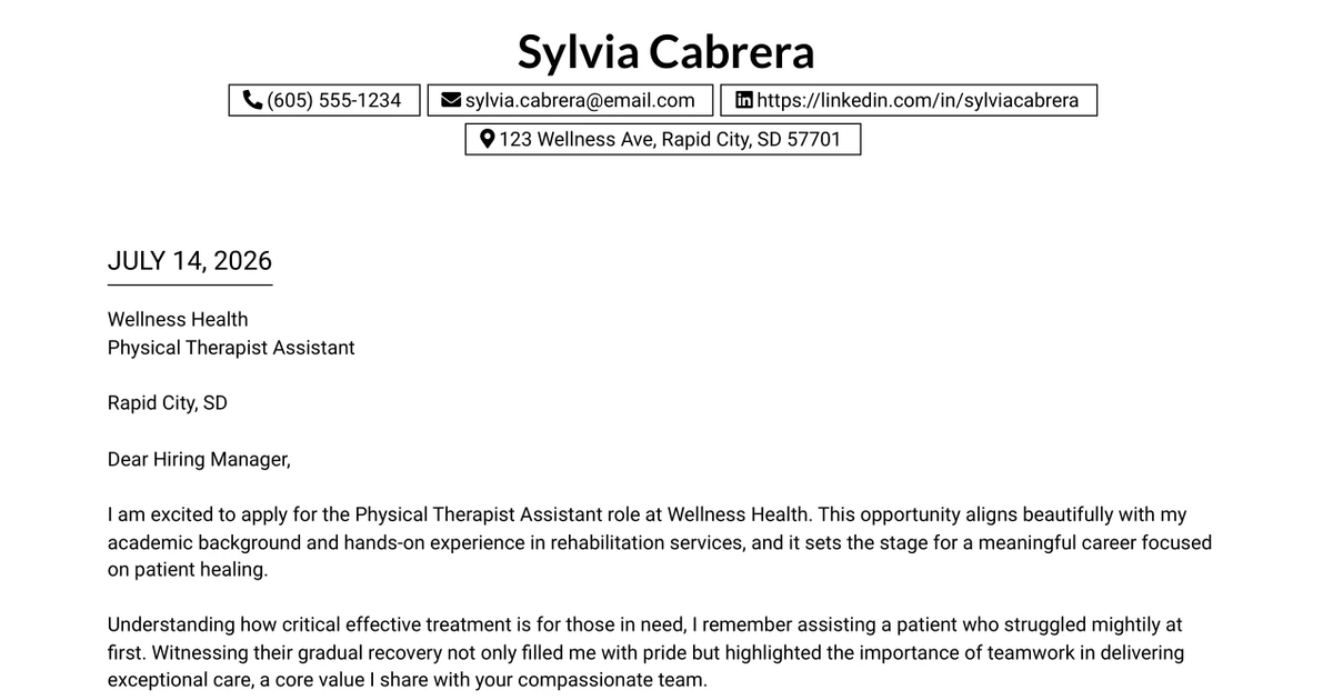 30+ Physical Therapist Assistant Cover Letter Templates with Example 2026