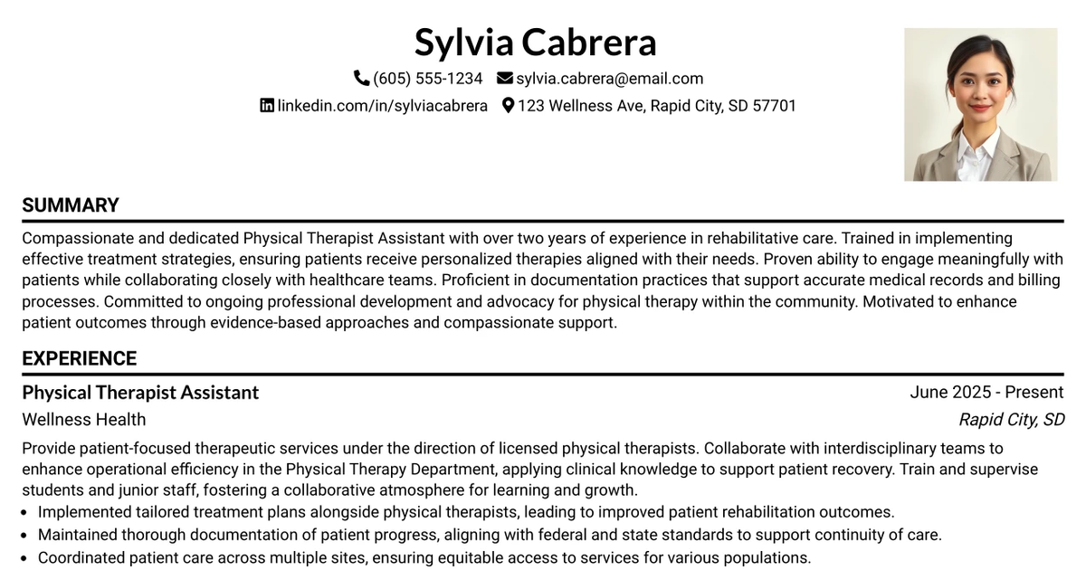 33 Physical Therapist Assistant Resume Templates with Example 2026 (ATS-Optimized)