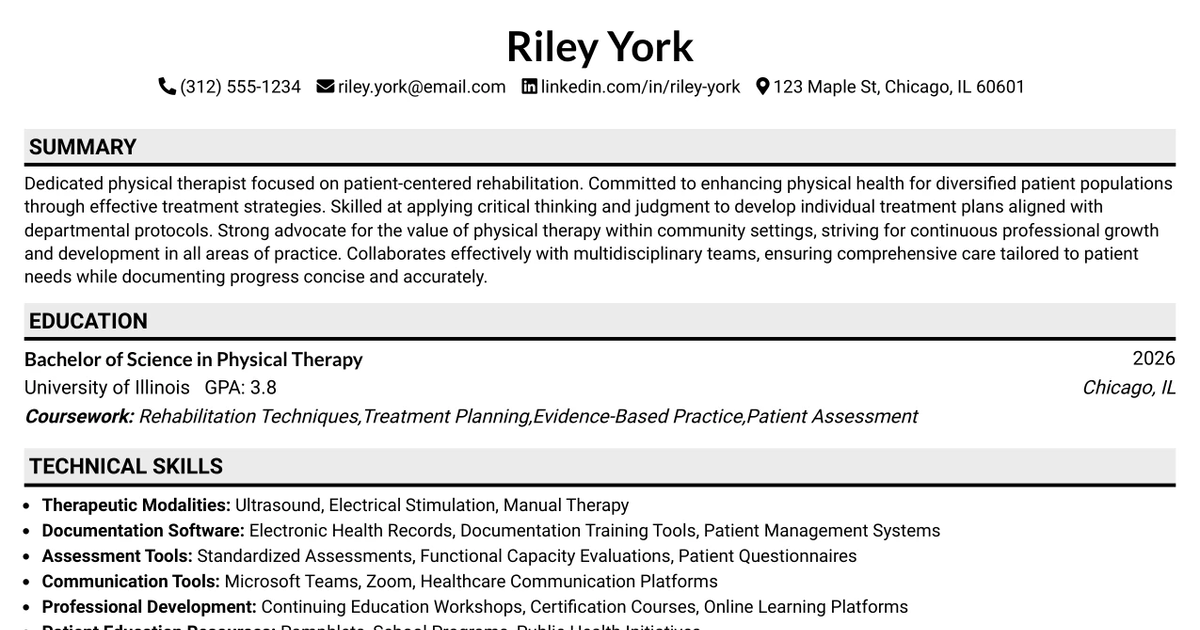 33 Physical Therapist Resume Templates with Example 2026 (ATS-Optimized)