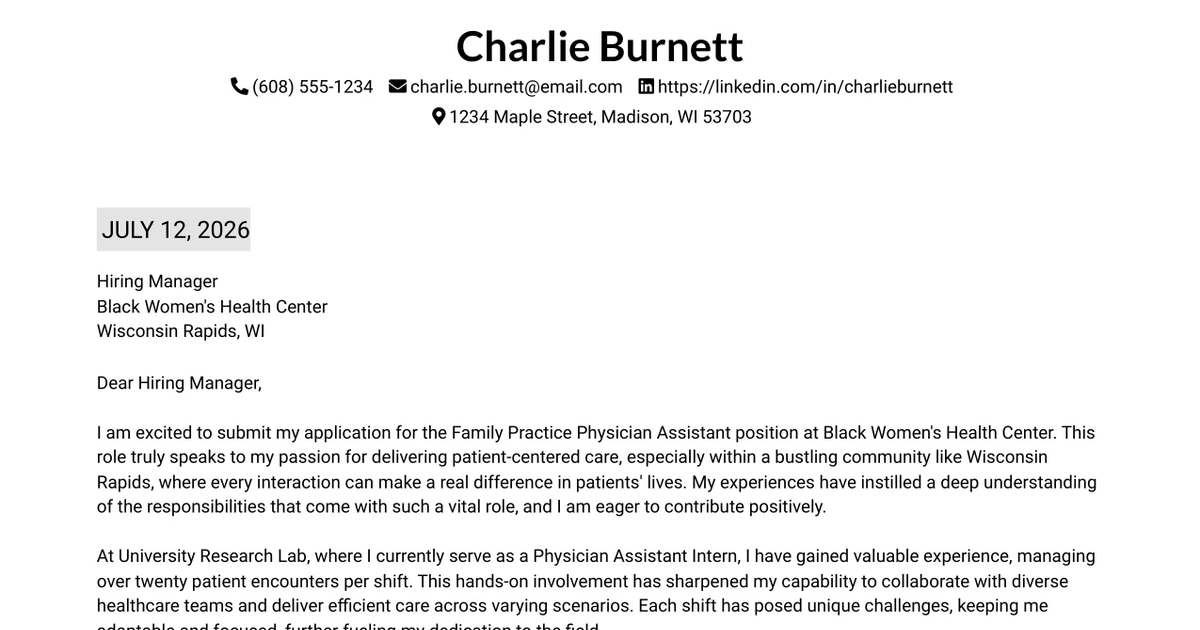 30+ Physician Assistant | Family Practice Cover Letter Templates with Example 2026