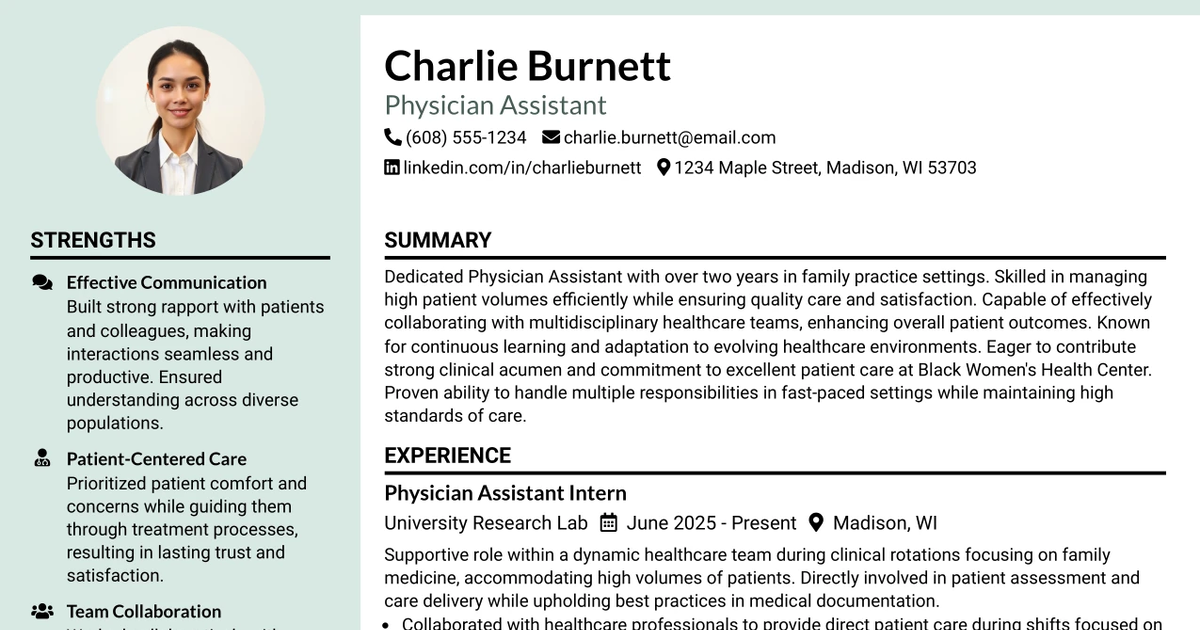 33 Physician Assistant | Family Practice Resume Templates with Example 2026 (ATS-Optimized)