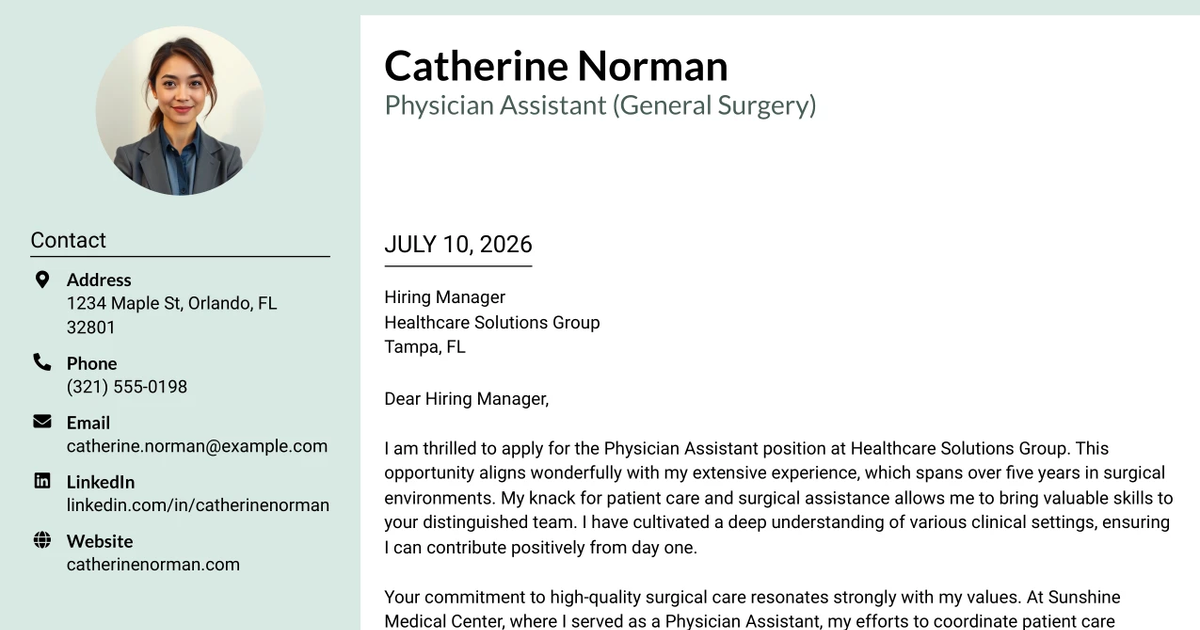 30+ Physician Assistant (General Surgery) Cover Letter Templates with Example 2026
