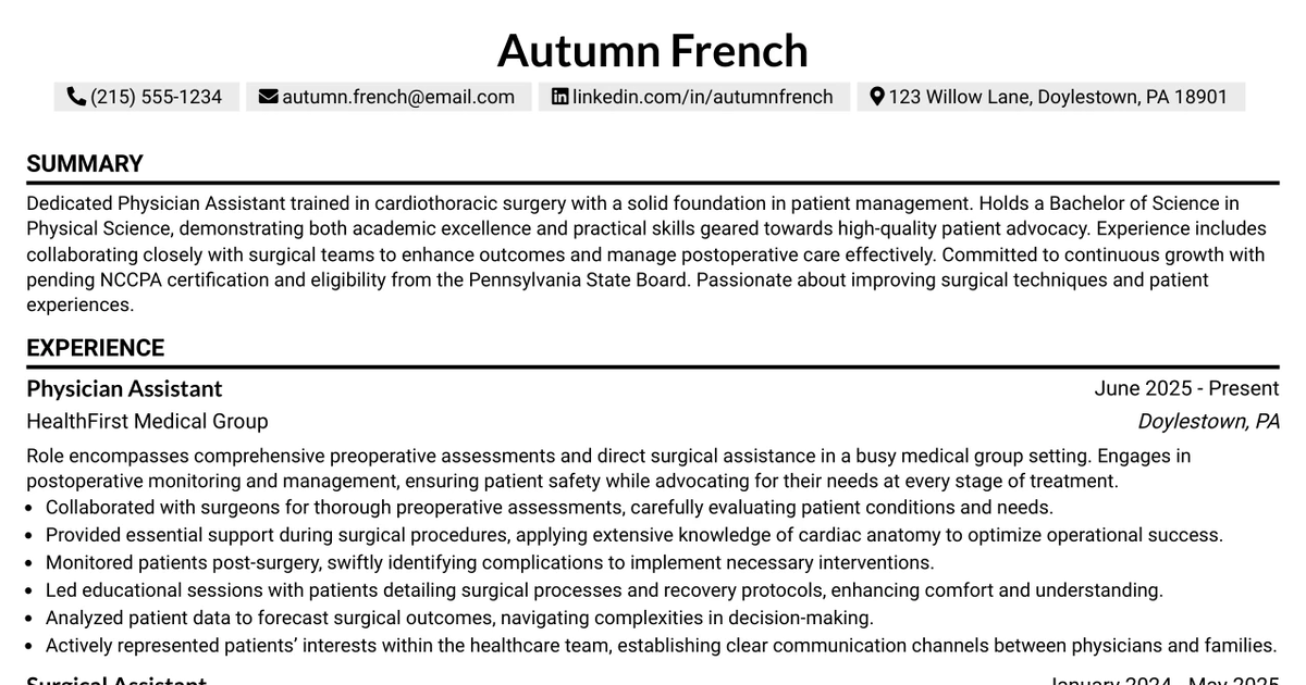 33 Physician Assistant-Np -Vascular Resume Templates with Example 2026 (ATS-Optimized)