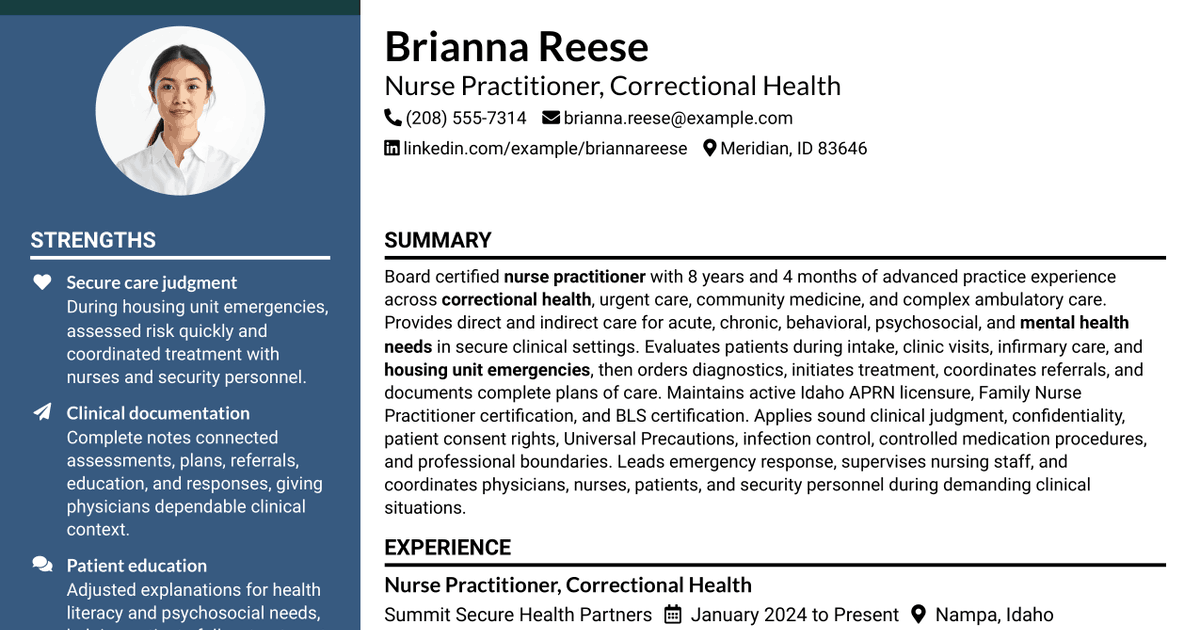7 Physician Assistant/Nurse Practitioner - Correctional Health Resume Templates with Example