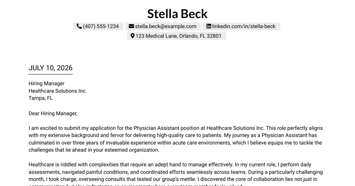 30+ Physician Assistant / Nurse Practitioner Cover Letter Templates with Example 2026