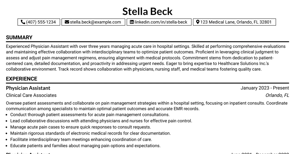 33 Physician Assistant / Nurse Practitioner Resume Templates with Example 2026 (ATS-Optimized)
