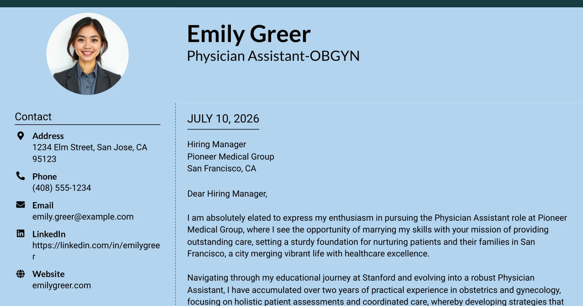 30+ Physician Assistant-OBGYN Cover Letter Templates with Example 2026