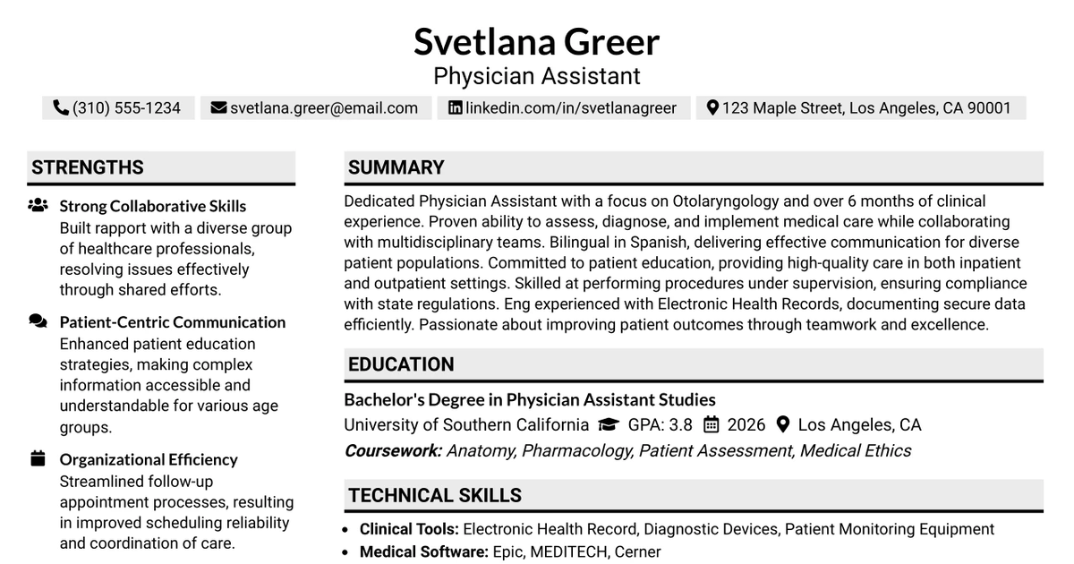33 Physician Assistant, Otolaryngology Resume Templates with Example 2026 (ATS-Optimized)