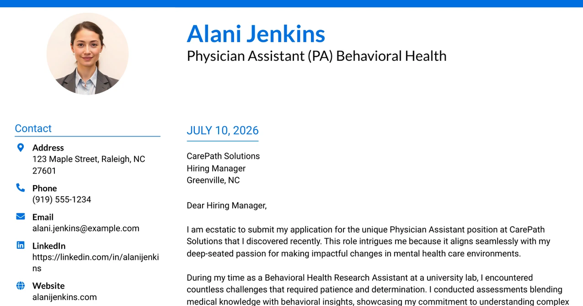 30+ Physician Assistant (PA) Behavioral Health Cover Letter Templates with Example 2026