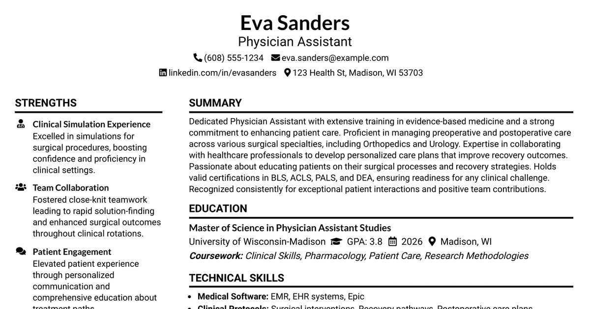 33 Physician Assistant Resume Templates with Example 2026 (ATS-Optimized)