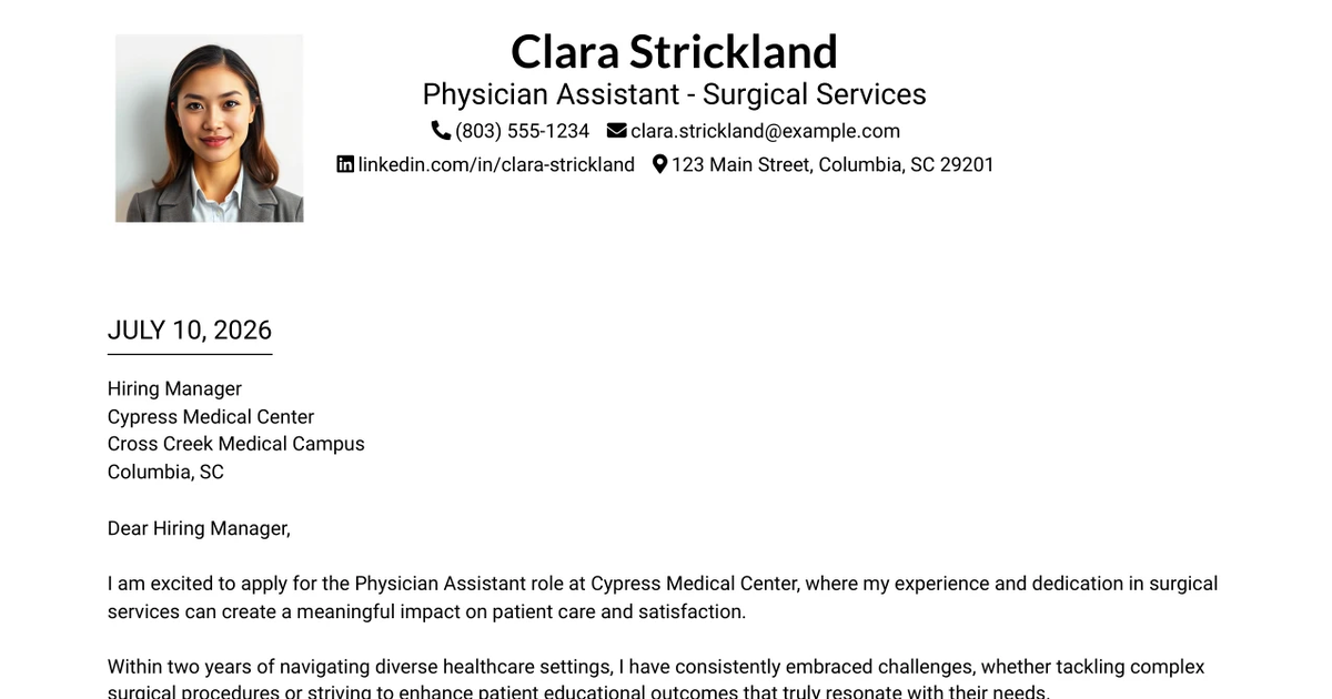 30+ Physician Assistant - Surgical Services Cover Letter Templates with Example 2026