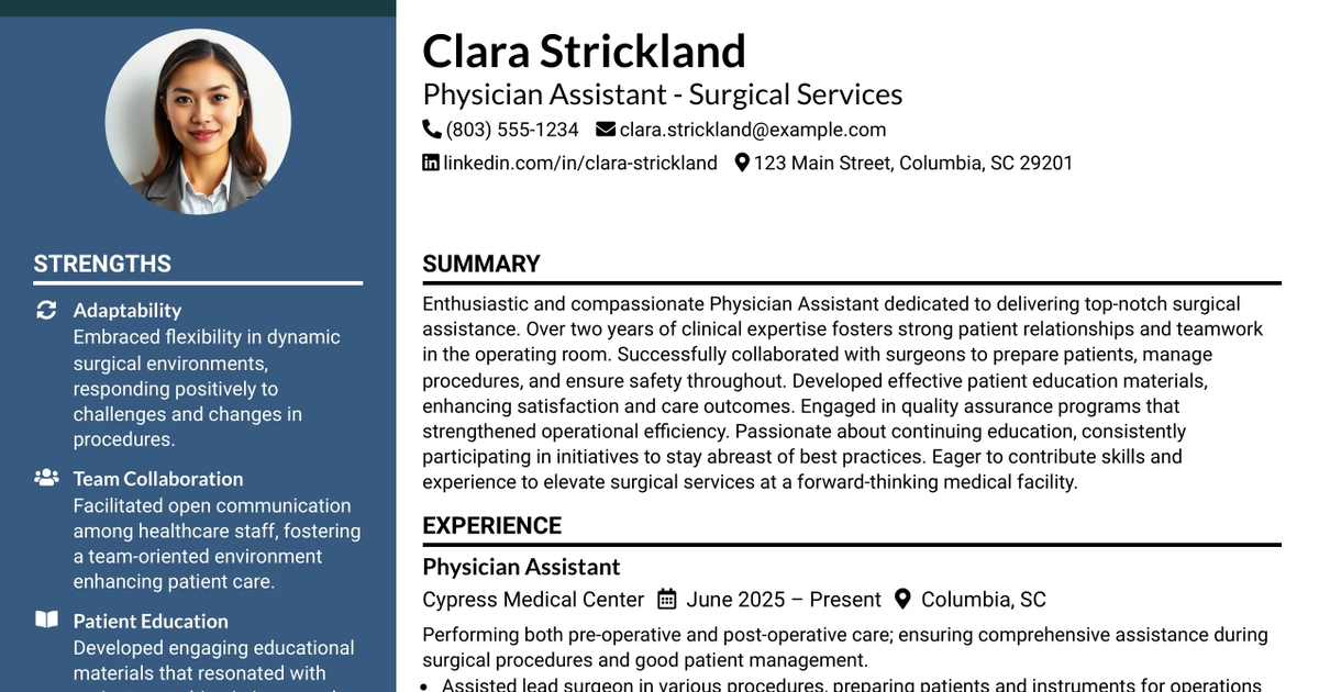 33 Physician Assistant - Surgical Services Resume Templates with Example 2026 (ATS-Optimized)