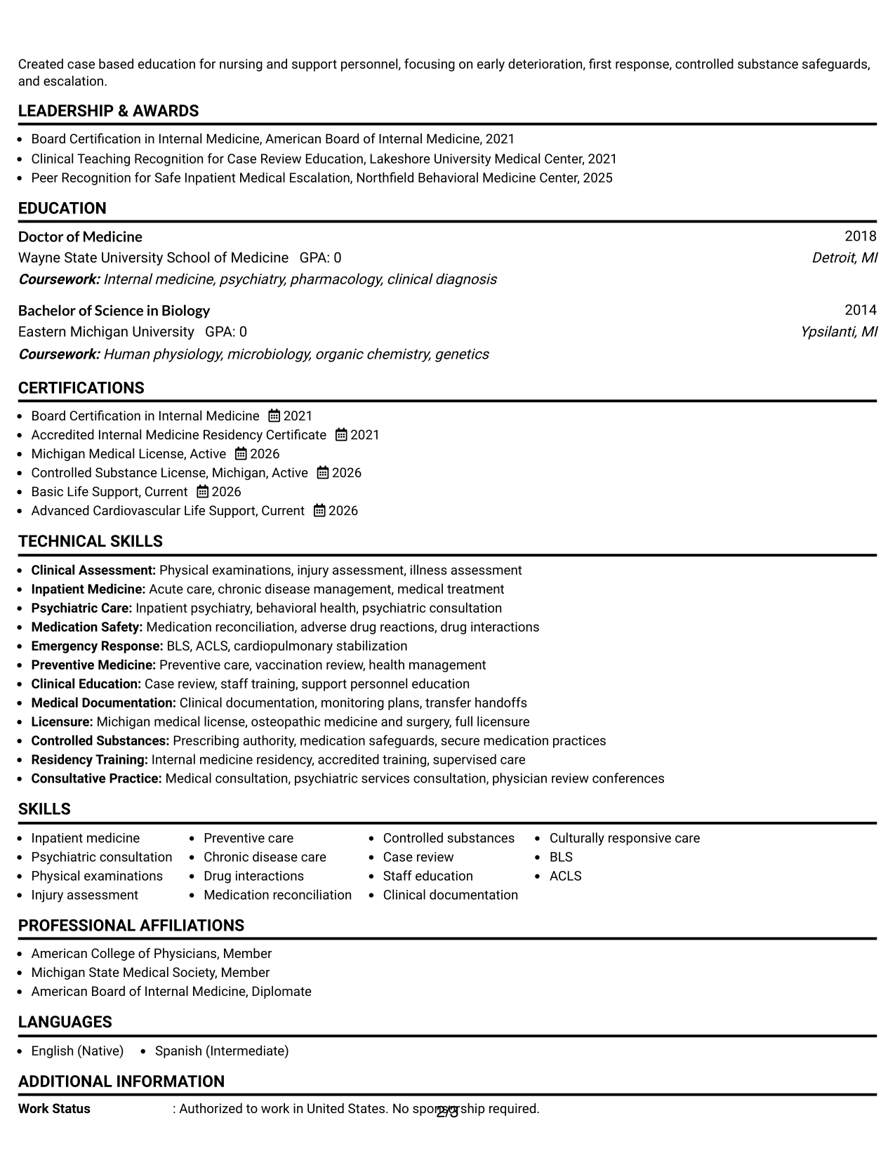 Resume Example Page 2
