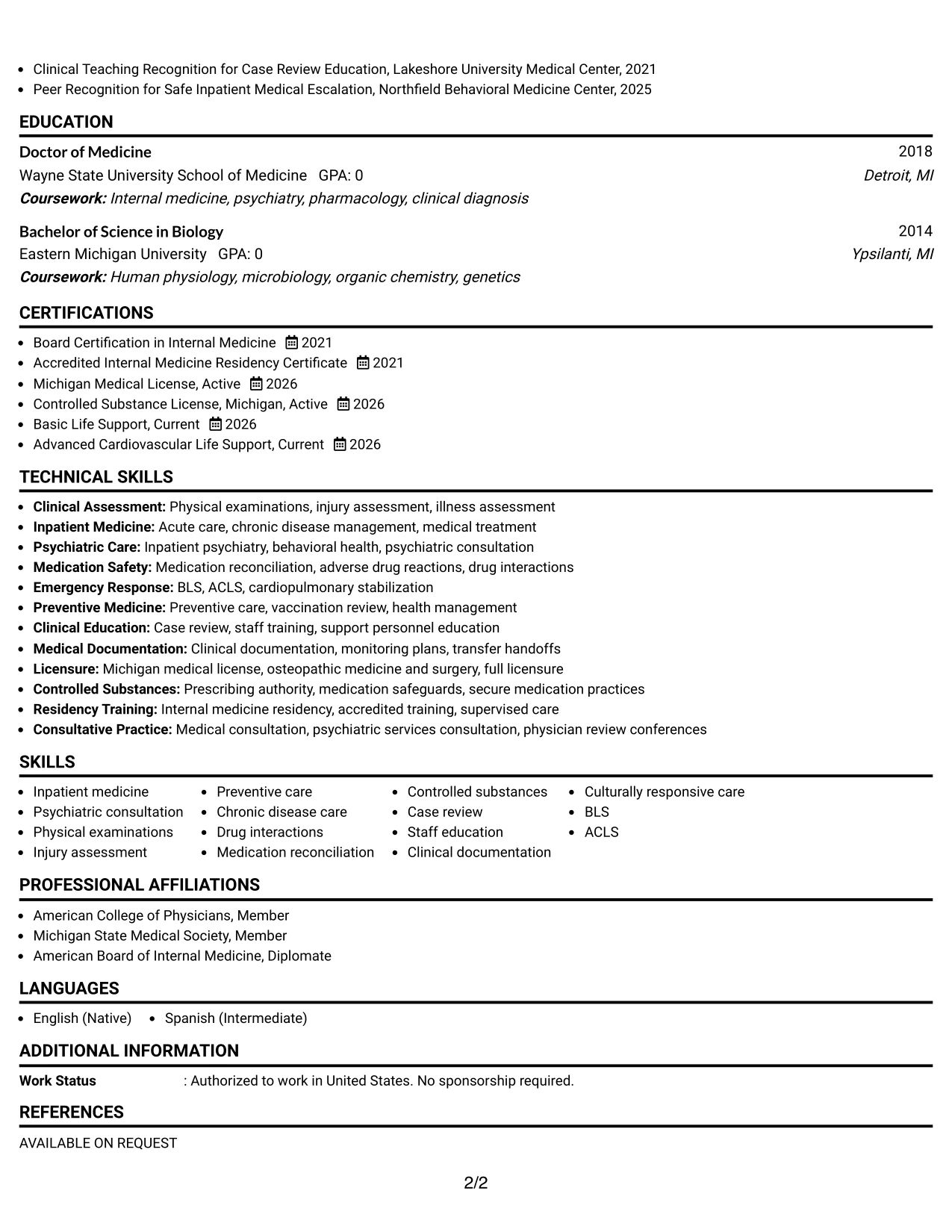 Resume Example Page 2