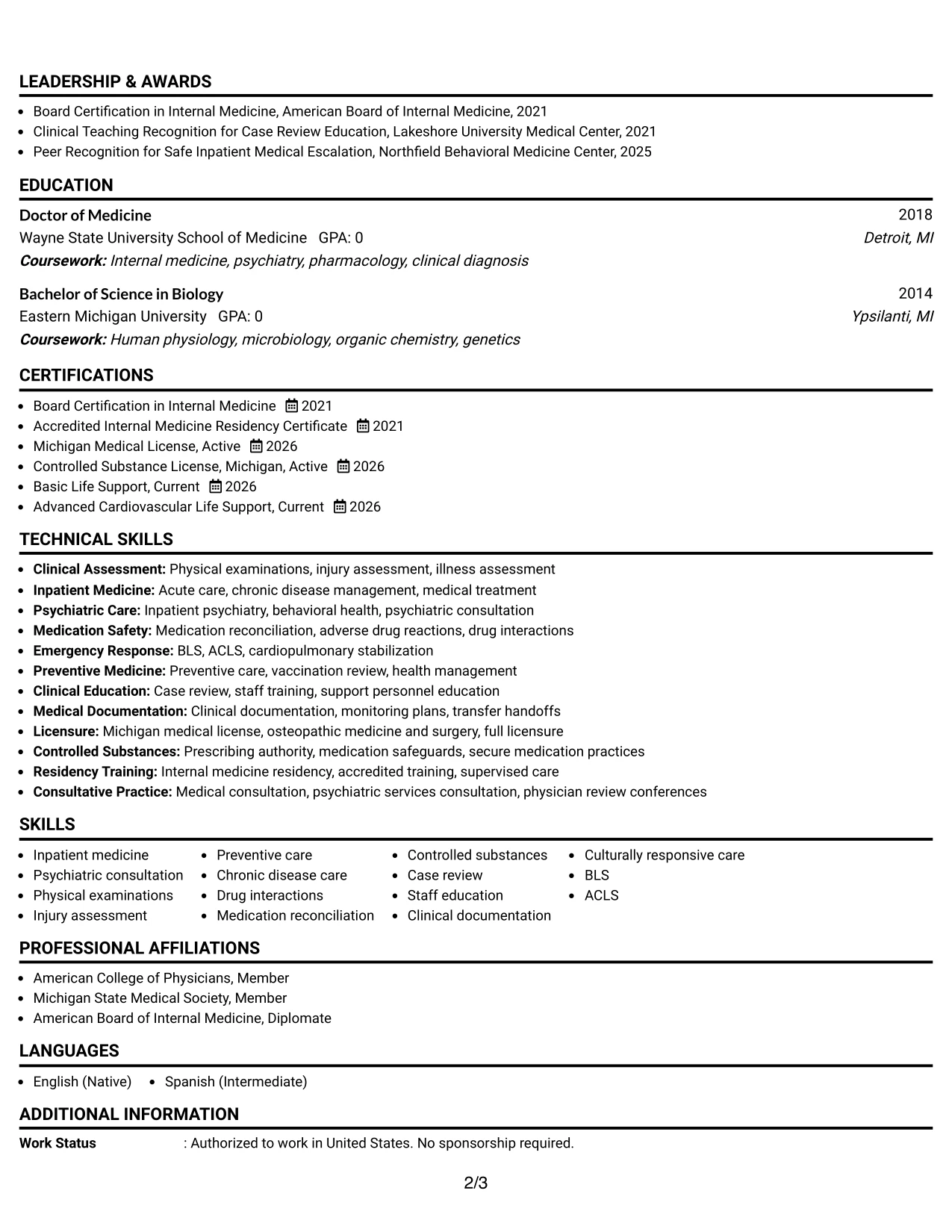 Resume Example Page 2