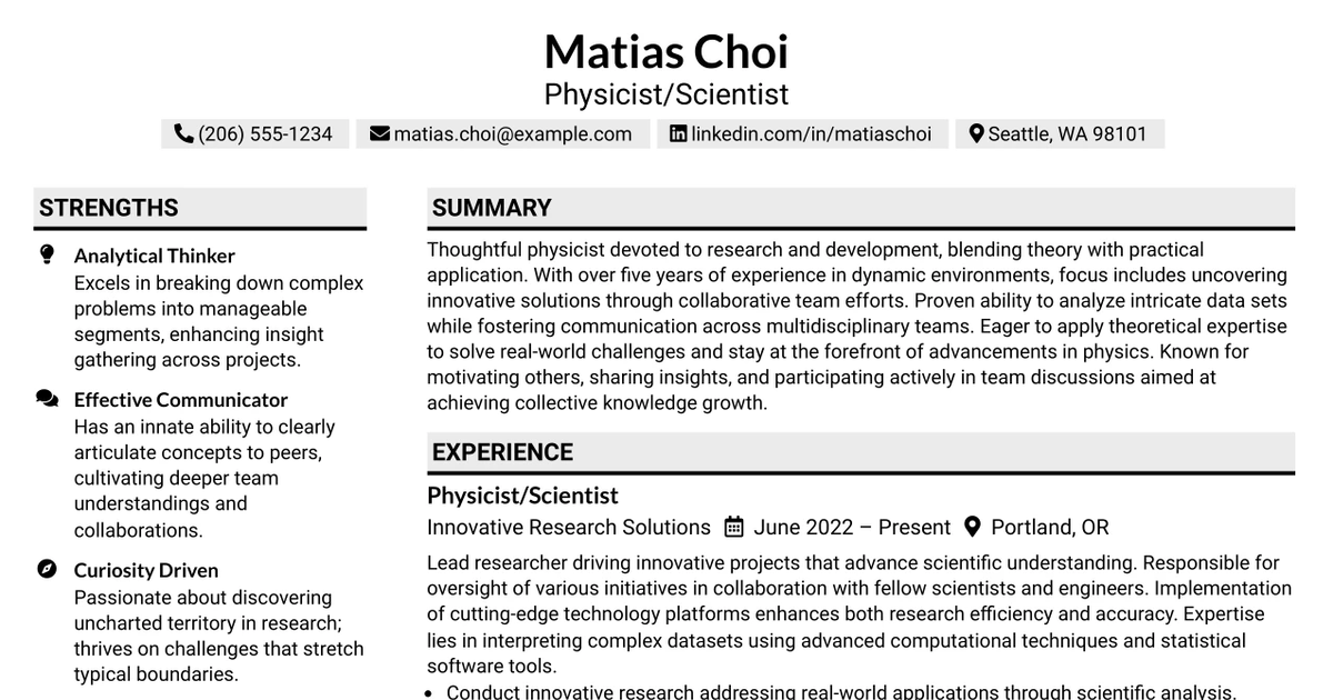 33 Physicist/Scientist Resume Templates with Example 2026 (ATS-Optimized)