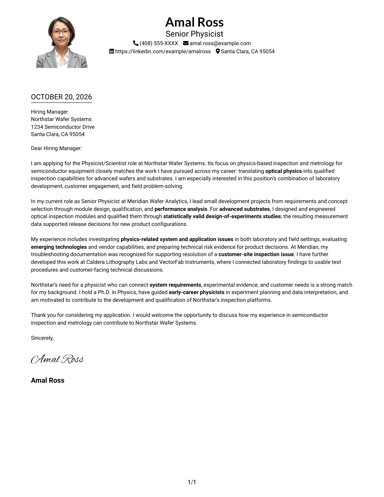 Cover letter example — page 1