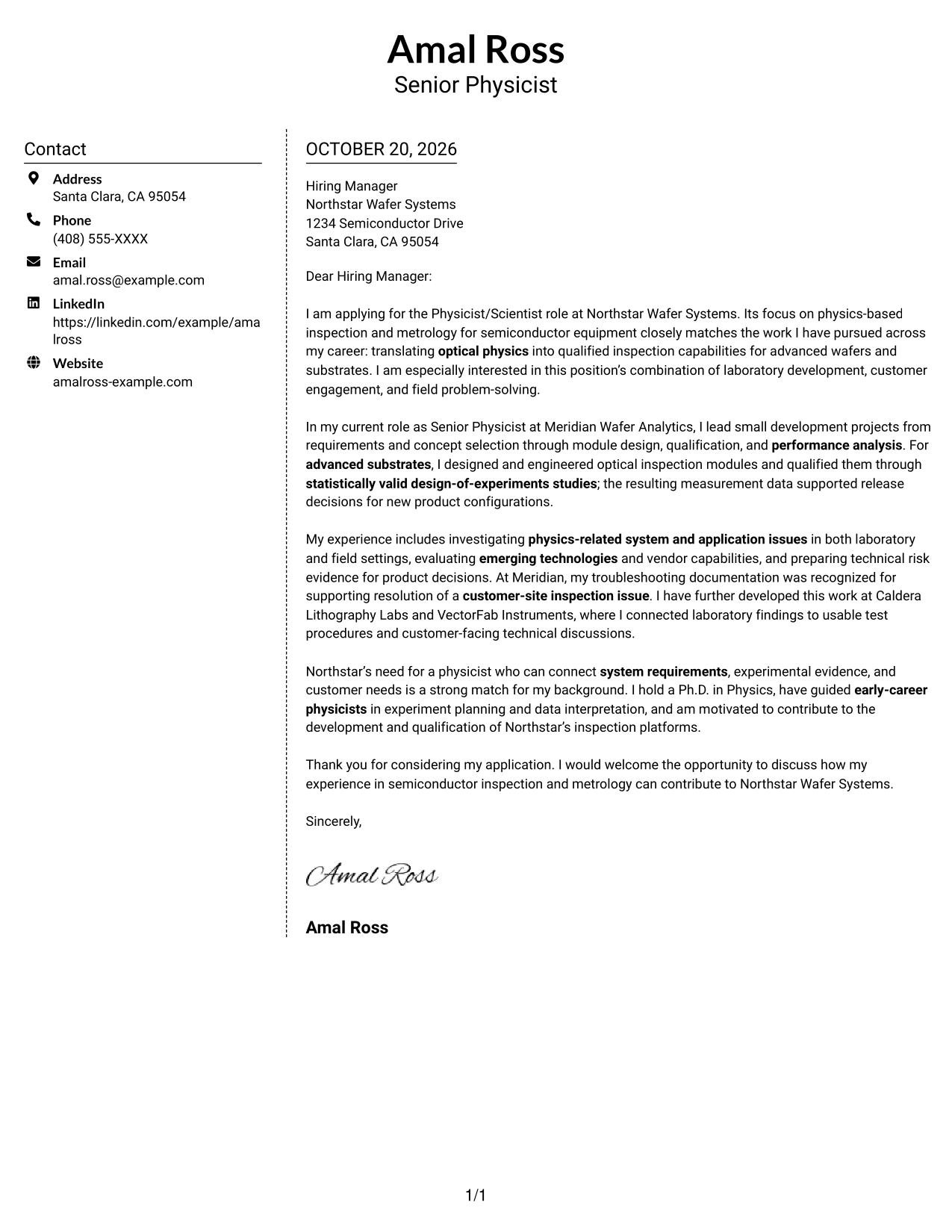 Cover letter example — page 1