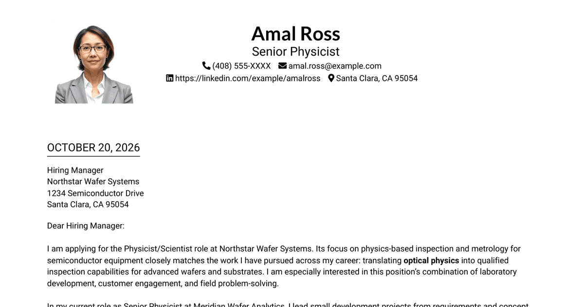 7 Physicist/Scientist - Semiconductor Inspection and Metrology Cover Letter Templates with Example
