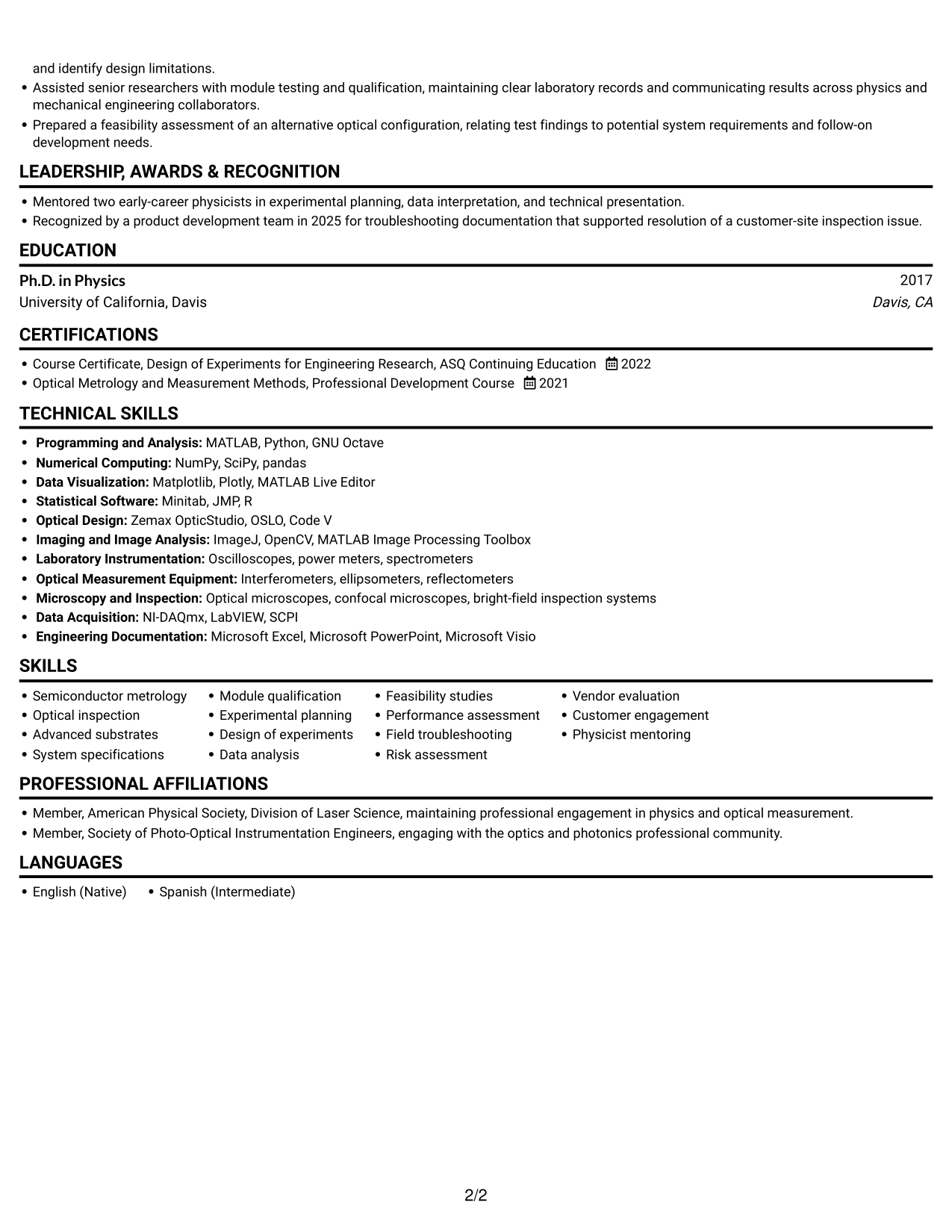 Resume example — page 2