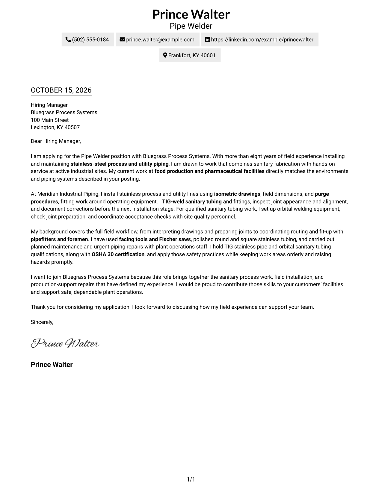 Cover letter example — page 1