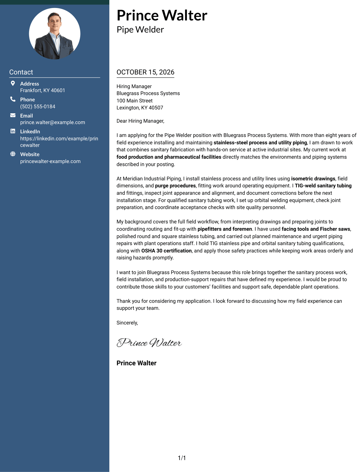 Cover letter example — page 1