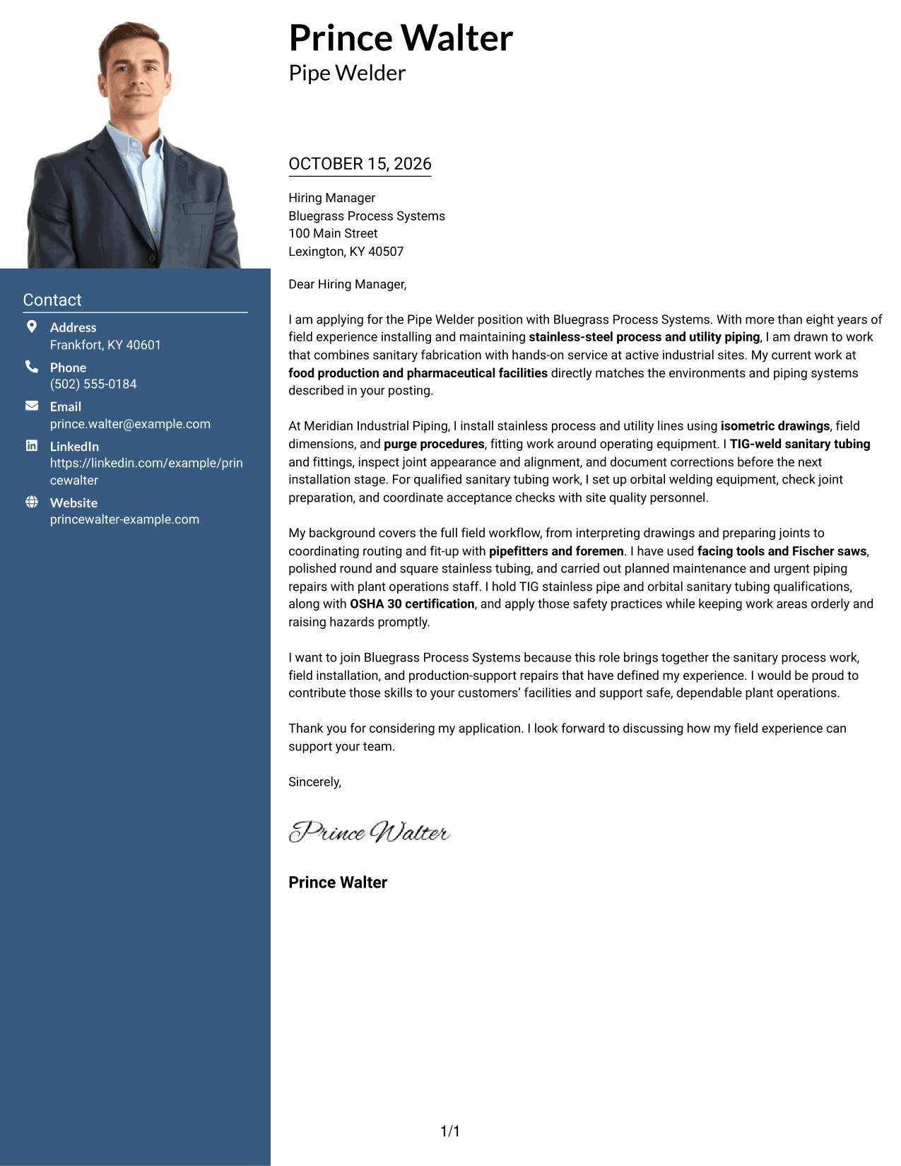 Cover letter example — page 1