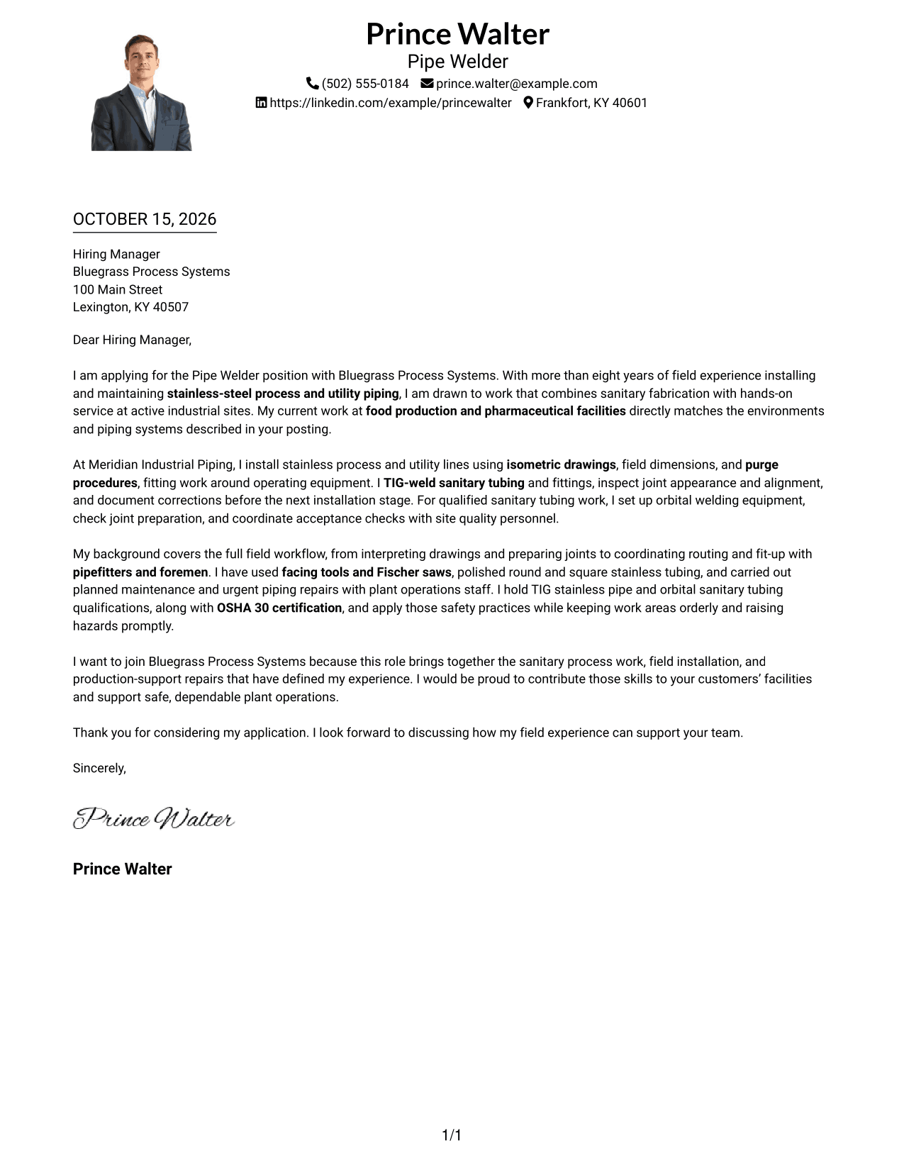 Cover letter example — page 1
