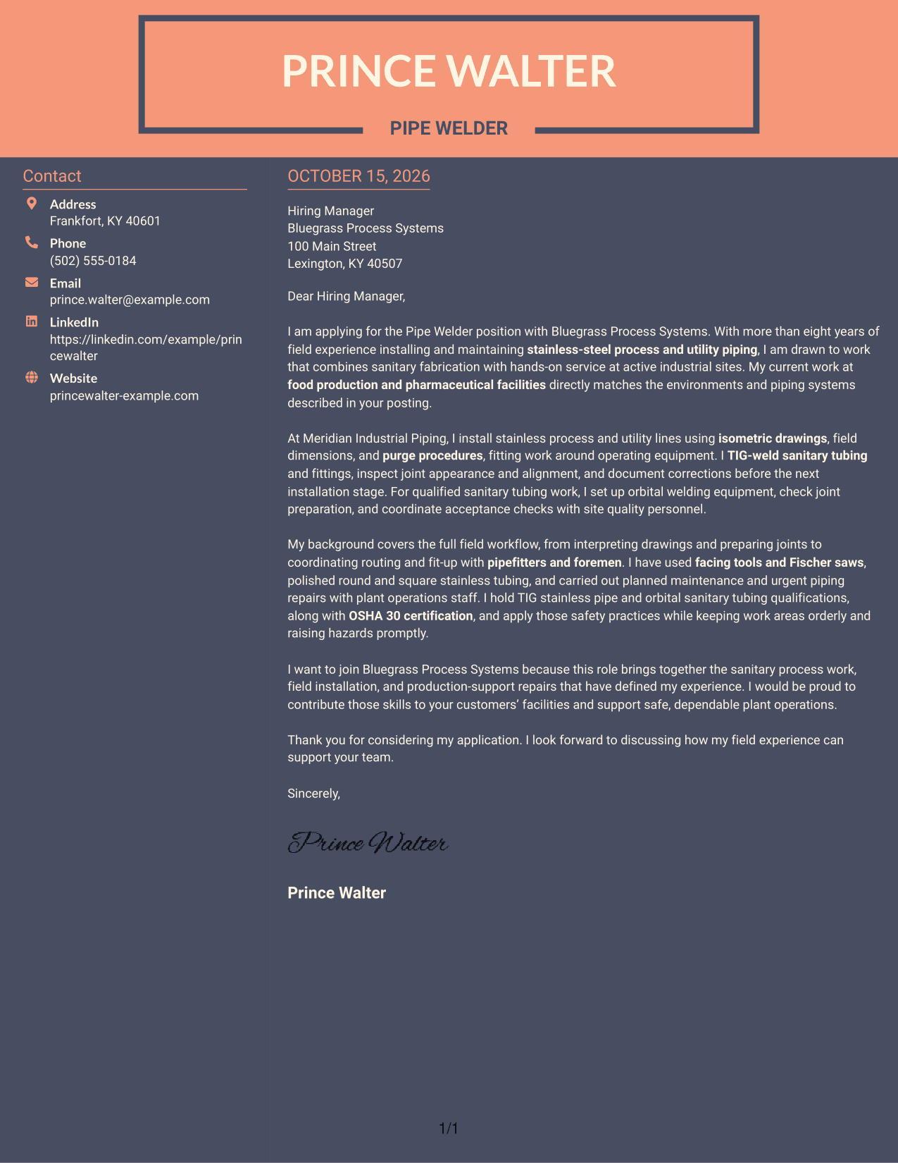 Cover letter example — page 1