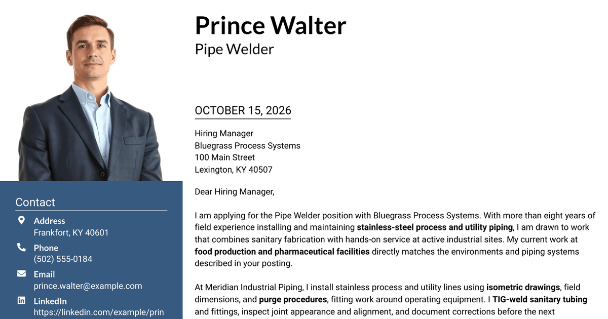 7 Pipe Welder - Sanitary Process Piping Cover Letter Templates with Example