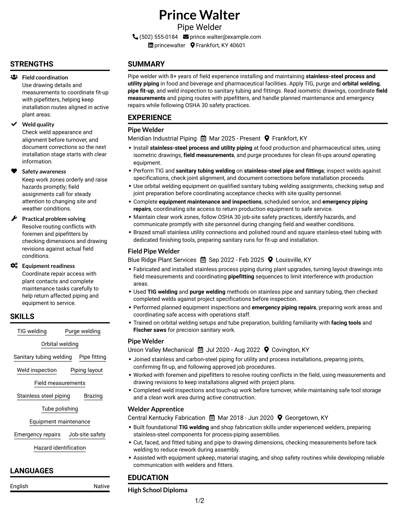 Resume example — page 1