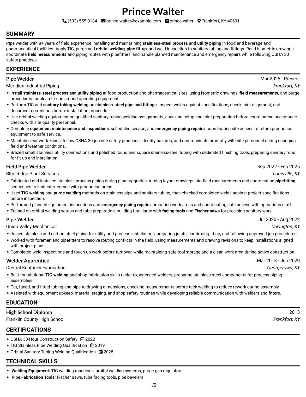 Resume example — page 1