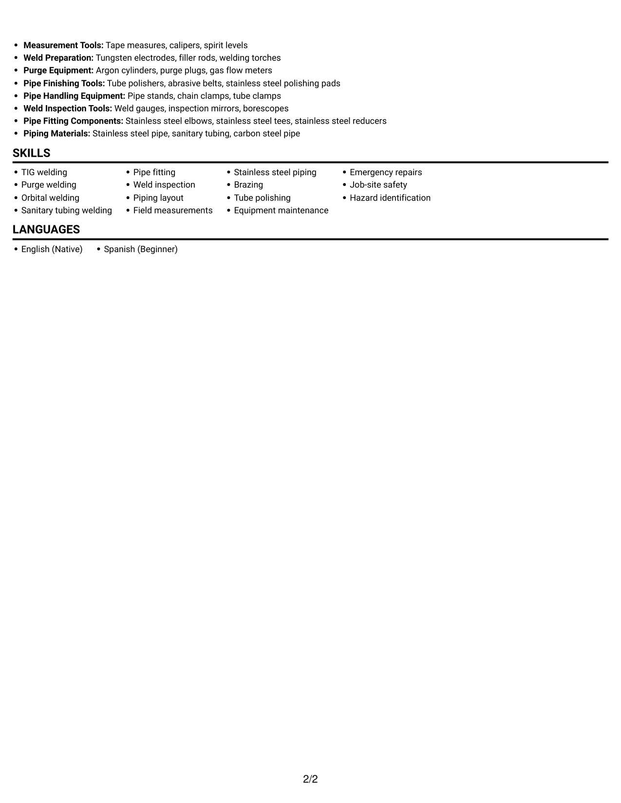 Resume example — page 2