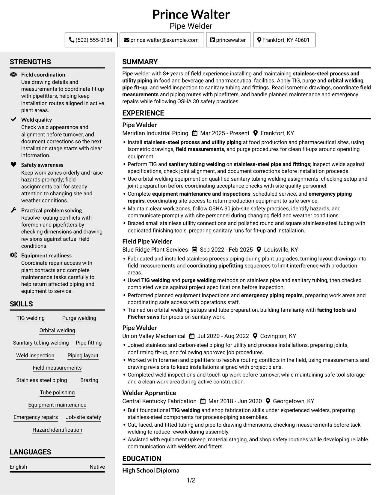 Resume example — page 1