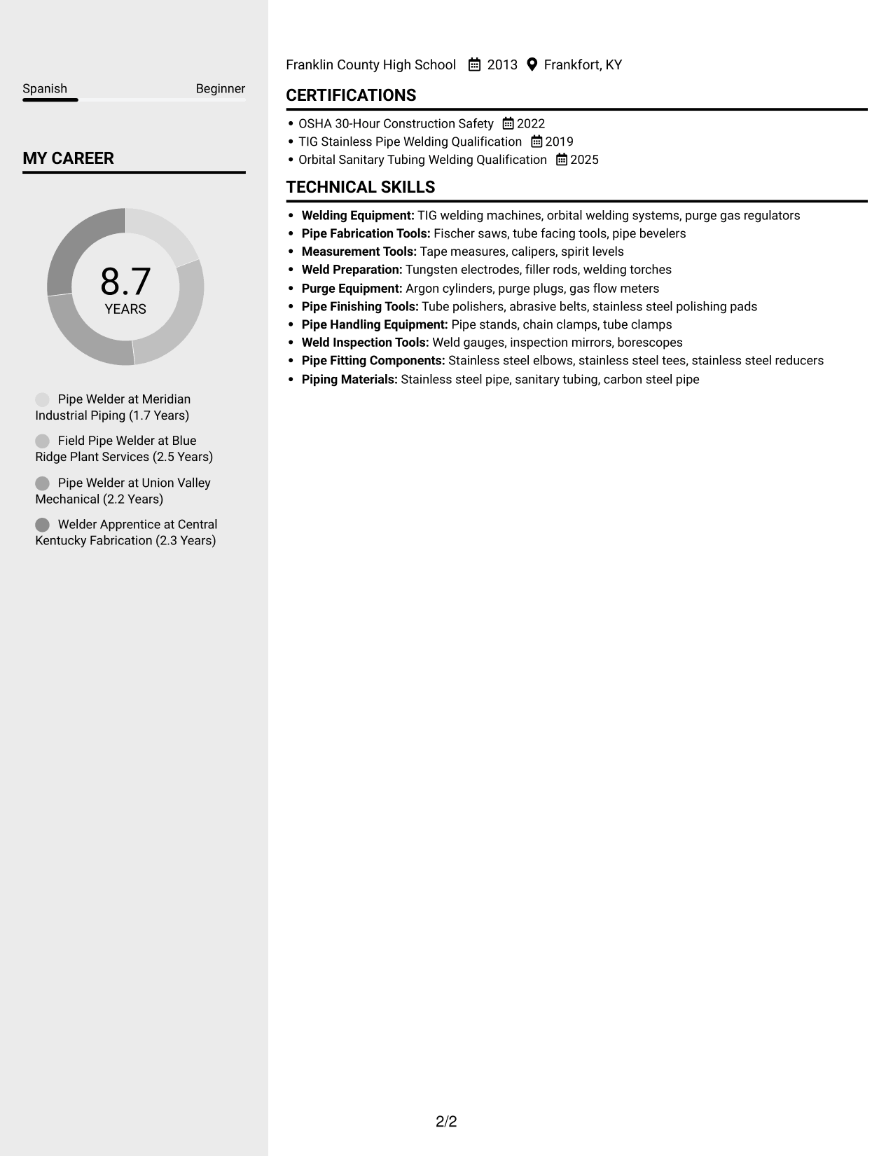Resume example — page 2