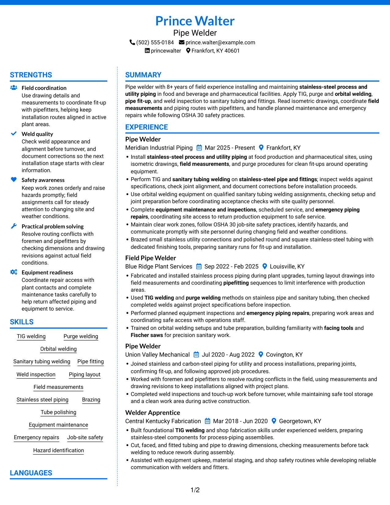 Resume example — page 1