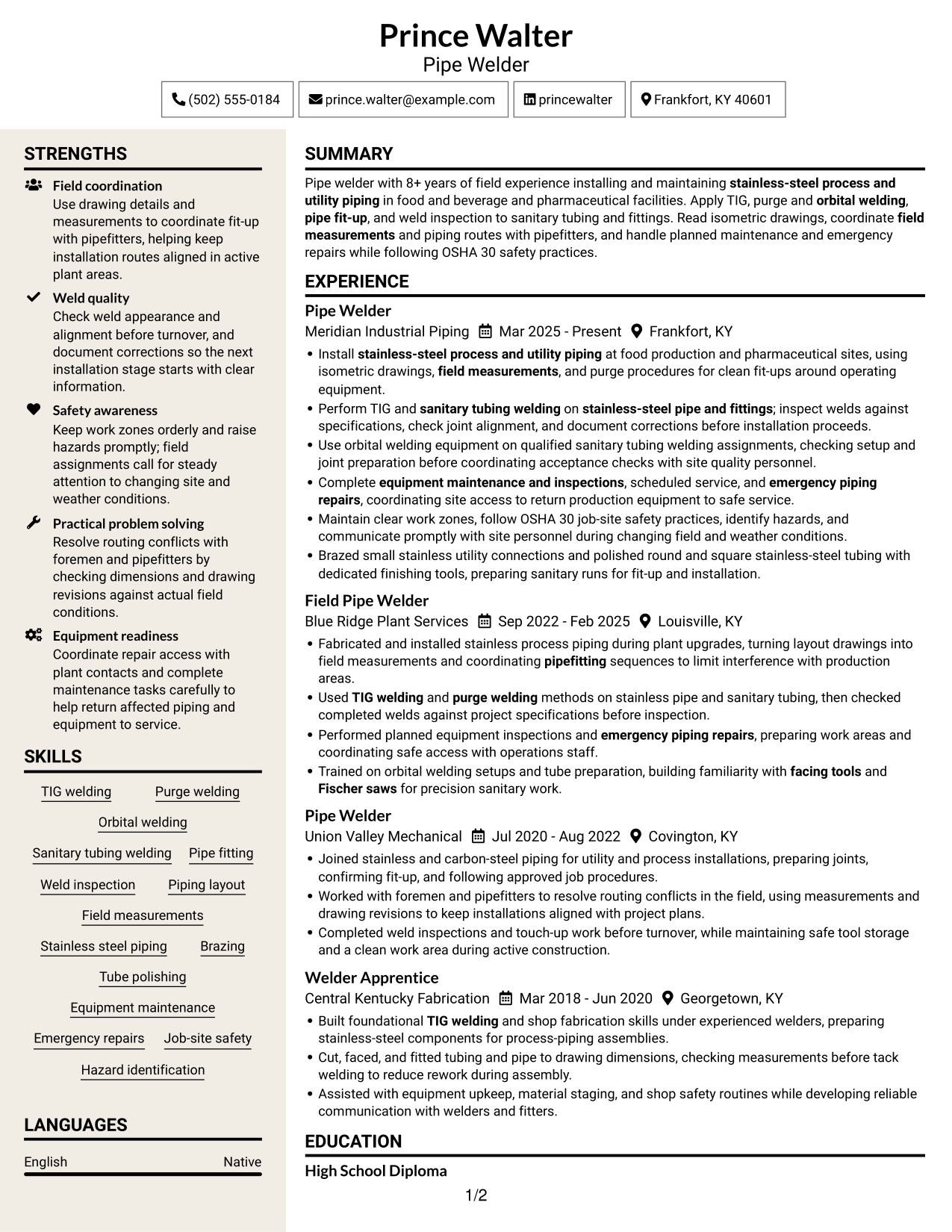 Resume example — page 1