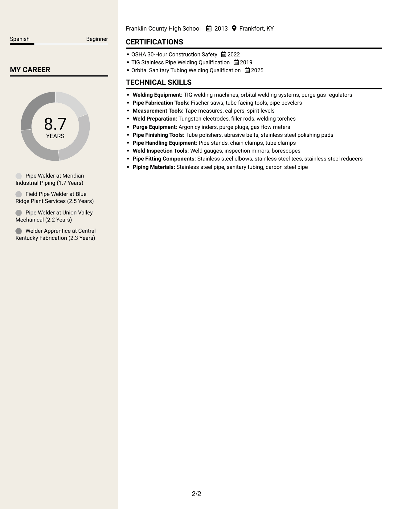Resume example — page 2