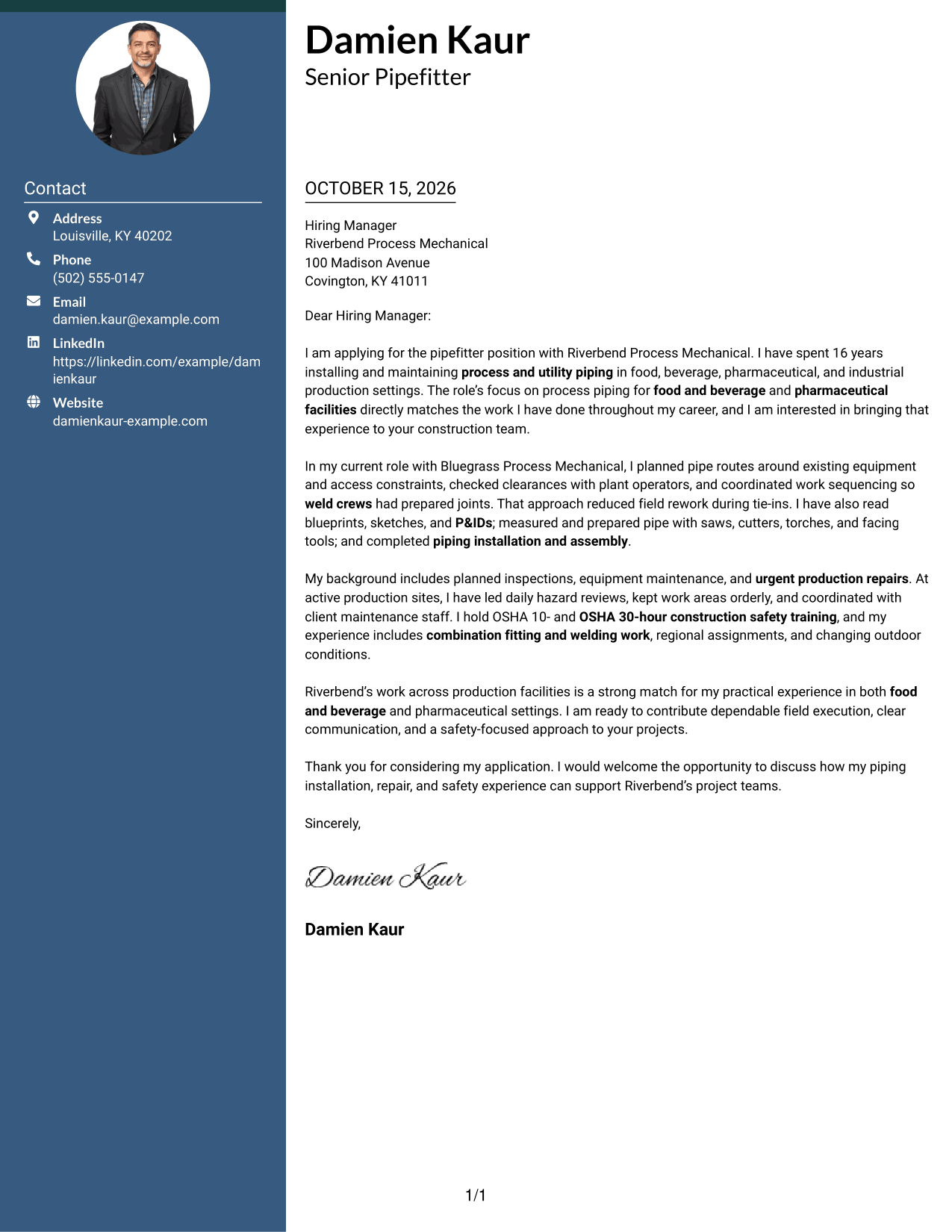 Cover letter example — page 1