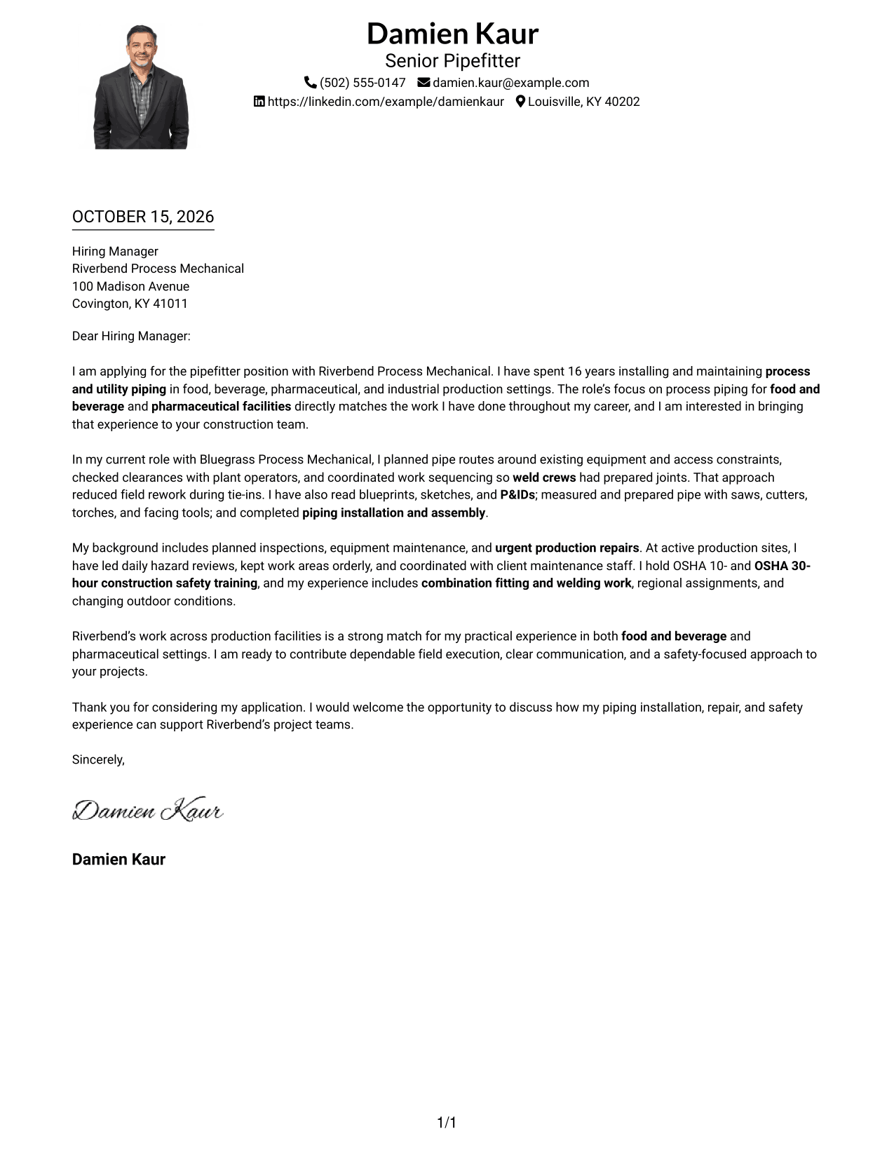 Cover letter example — page 1