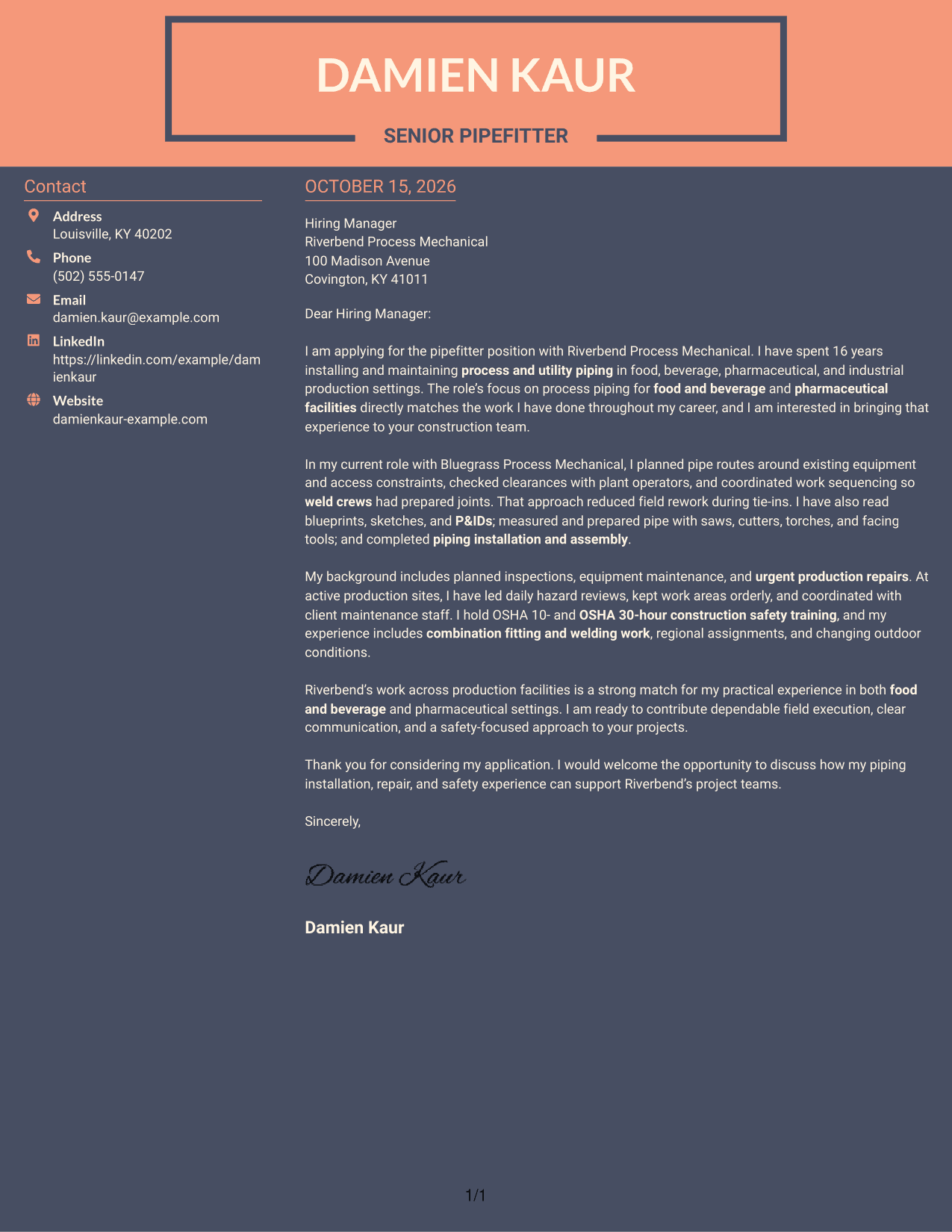 Cover letter example — page 1