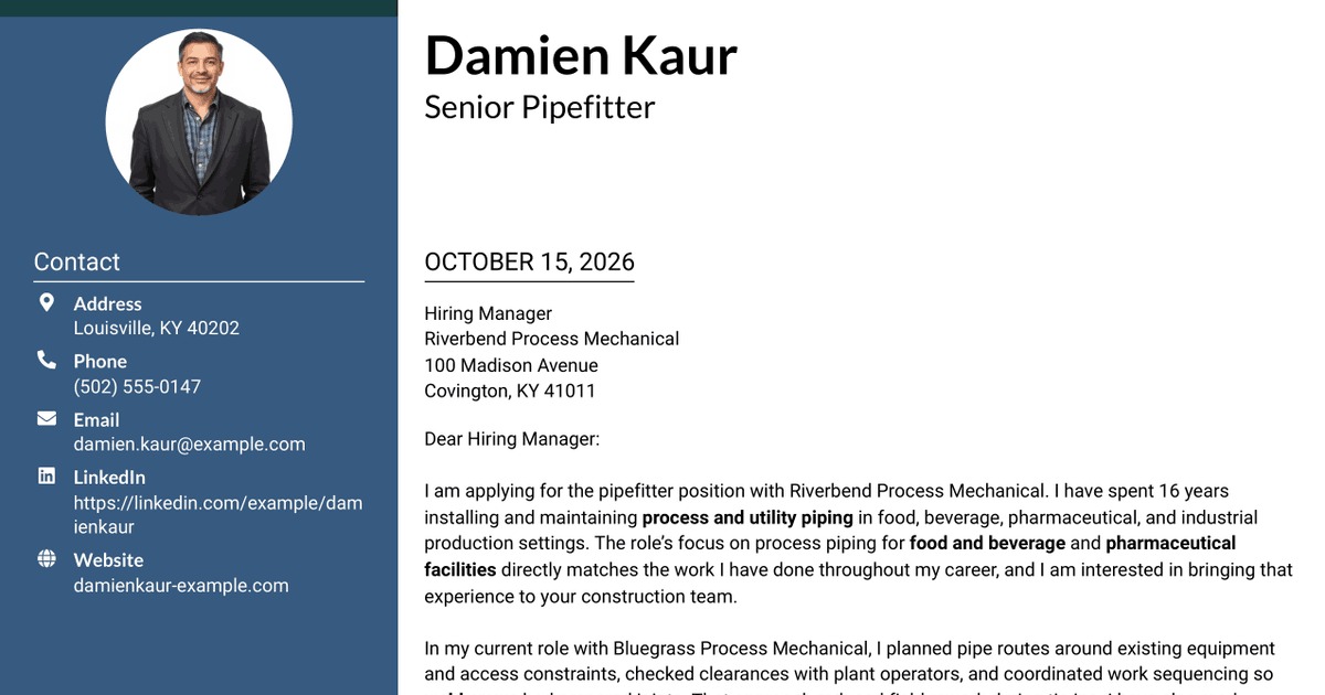 7 Pipefitter - Process and Utility Piping Cover Letter Templates with Example