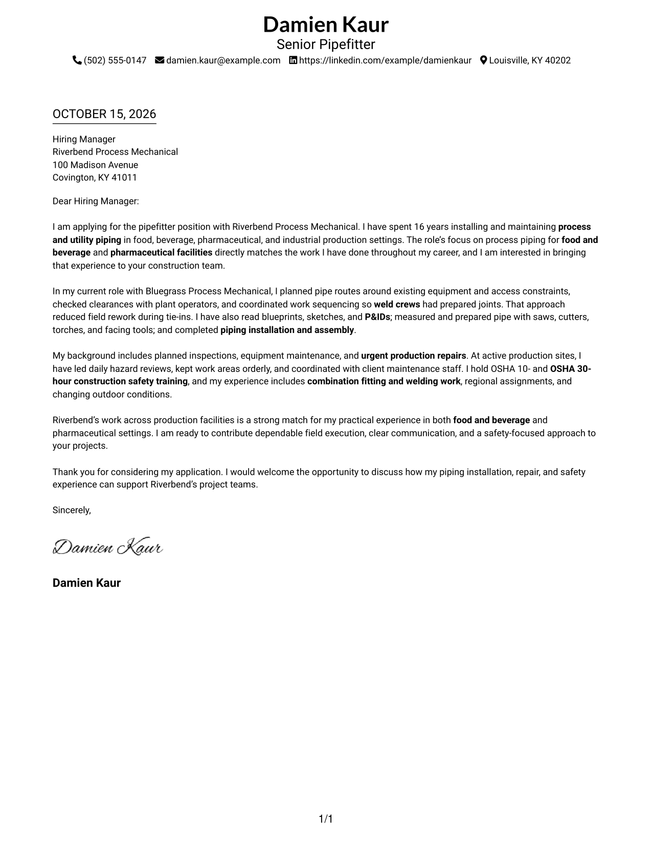 Cover letter example — page 1