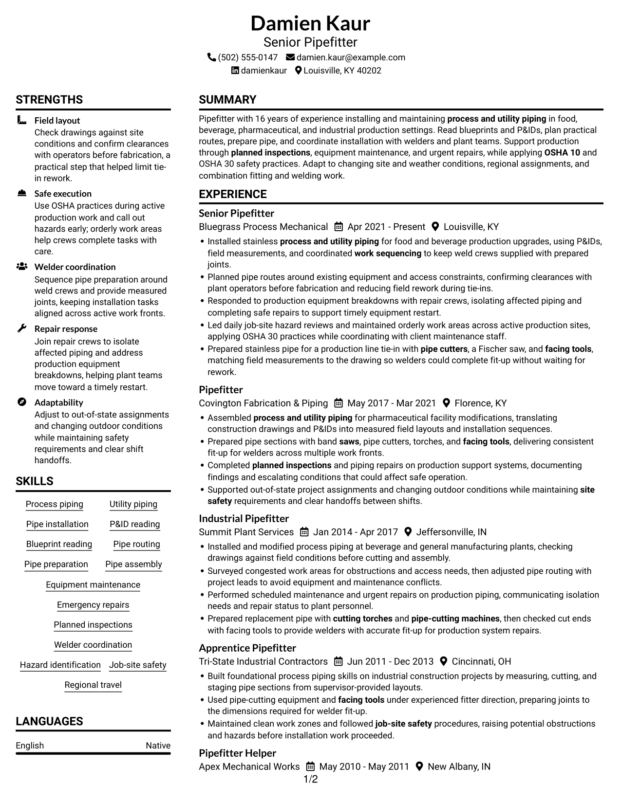 Resume example — page 1