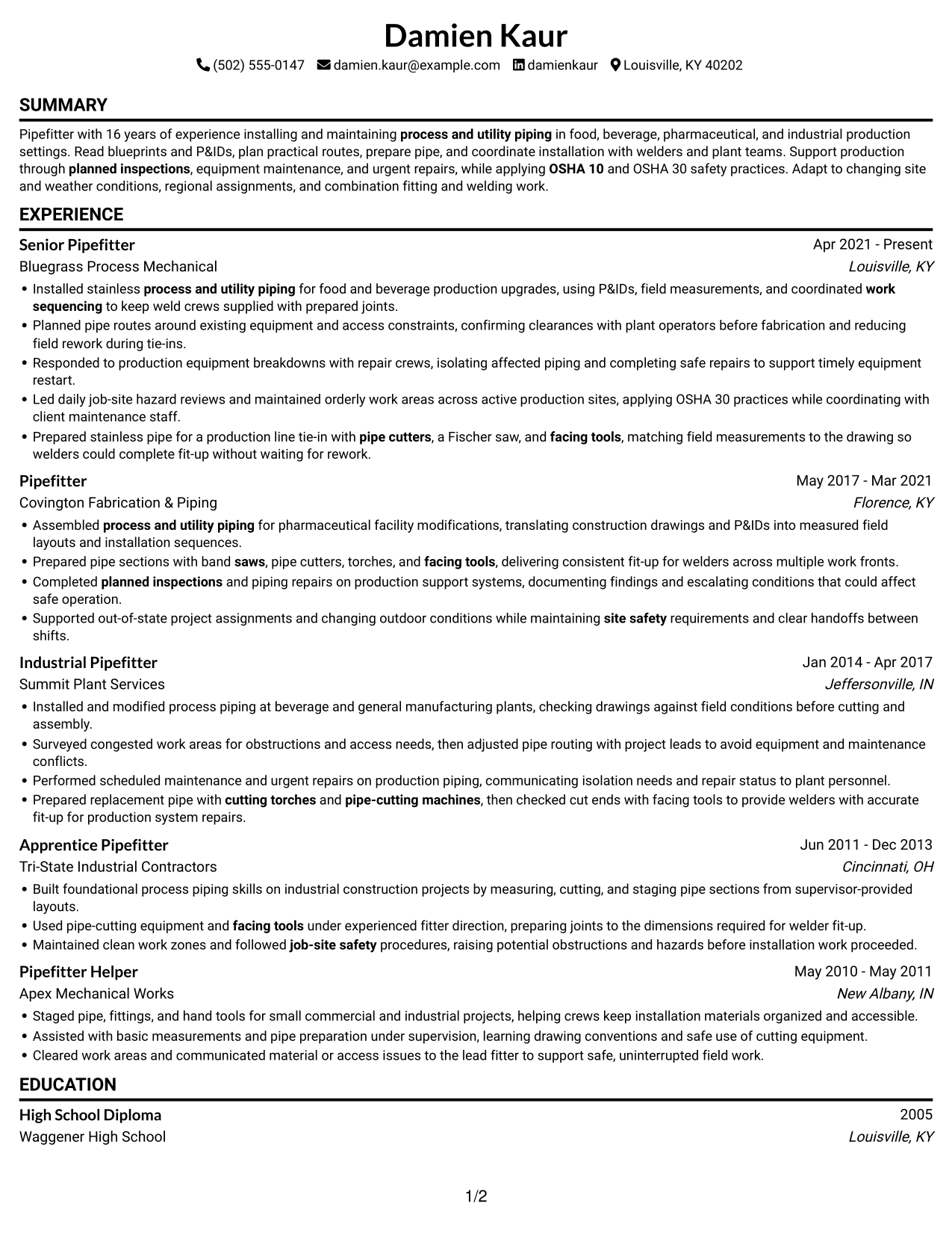 Resume example — page 1