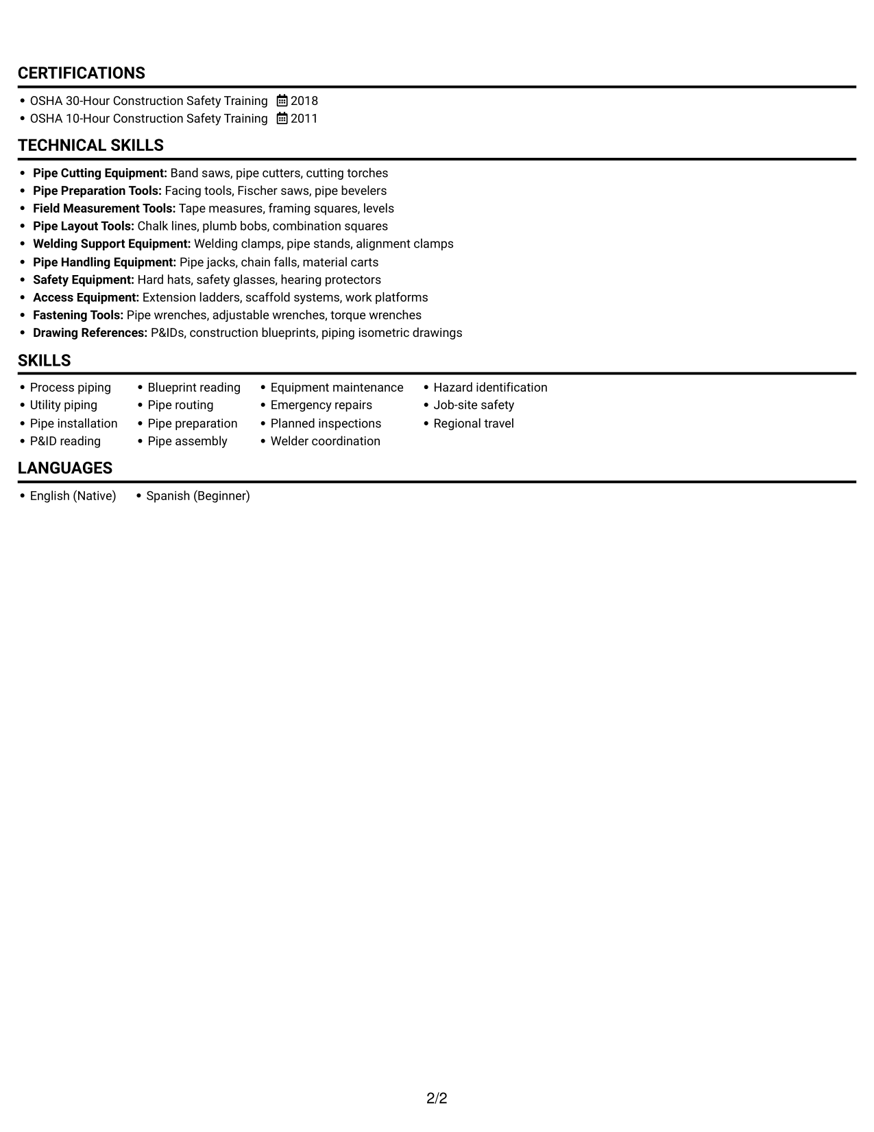 Resume example — page 2