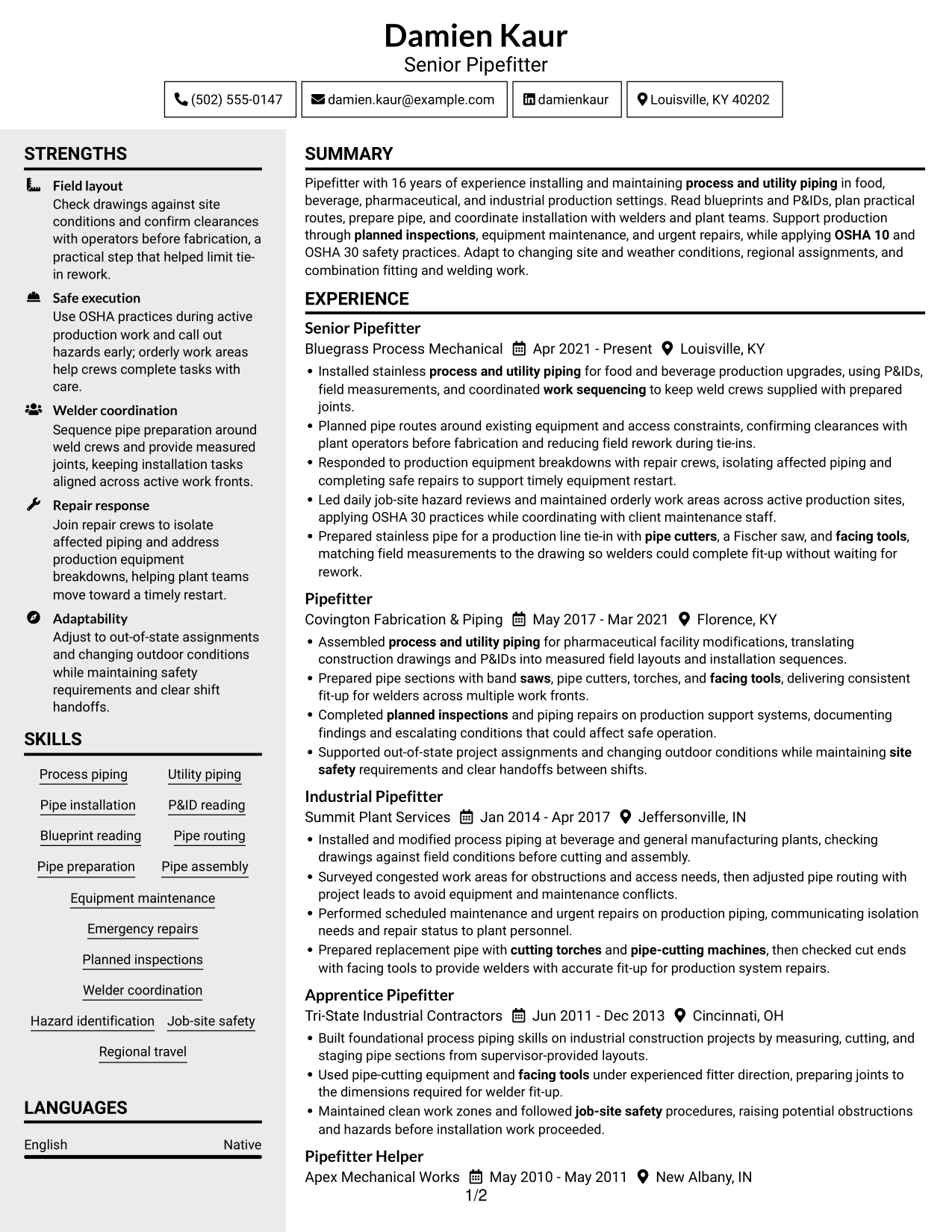 Resume example — page 1